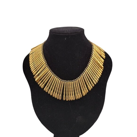 Sun Ray Bib Necklace Gold Tone with Black Cord Button Closure - Picture 1 of 8
